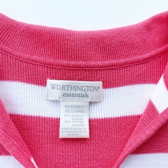 Worthington Pink & White 3/4 Sleeve‎ Sweater Medium - Picture 2 of 4